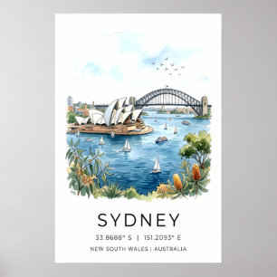 Impressão de Arte em Aquarela Sydney Harbor ao Ama