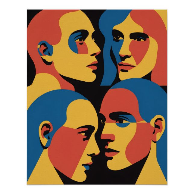 Impressão de Arte em Grade de Rostos Abstratos, Ro (Frente)