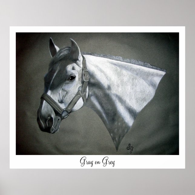 Impressão de Arte Equina Cinza sobre Cinza (Frente)