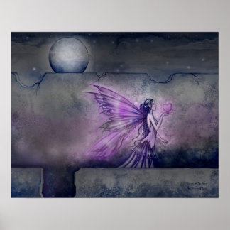 Impressão de Arte Fantasia Fada e Coração Roxo