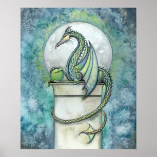 Impressão de Arte Fantástica do Dragão Verde po