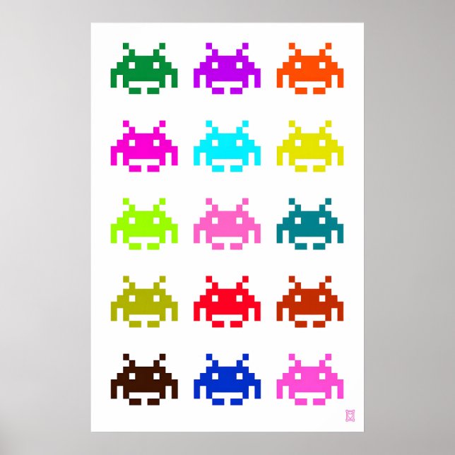 Impressão de Arte Fina Space Invaders. Vintage Ret (Frente)