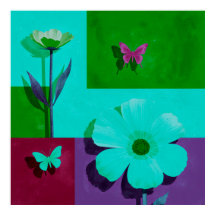 Impressão de Arte Floral em Bloco de Cor com Borbo