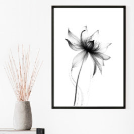 Impressão de Arte Floral Mínima Monocromática
