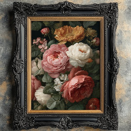 Impressão de Arte Floral Romântica Antiga e Sombri
