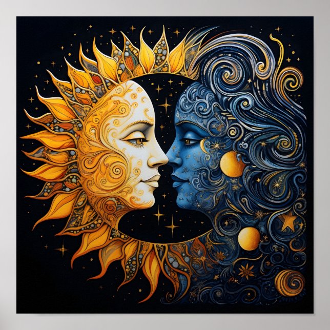 Impressão de arte gráfica solar e lua (Frente)