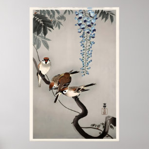 Impressão de Arte Japonesa de Pardais Anelados na