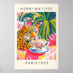 Impressão de Arte Leopardo Bebendo Café Henri Mati