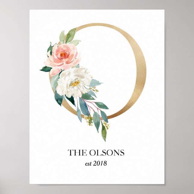 Impressão de Arte Monograma, Letra O, Casamento, B (Frente)