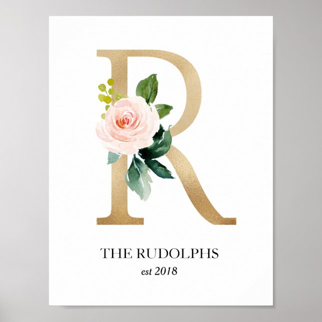 Impressão de Arte Monograma, Letra R, Casamento, B (Frente)