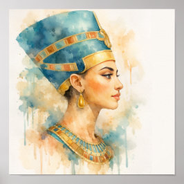 Impressão de arte Nefertiti em aquarela Faraônica
