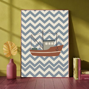 Impressão de Arte para Berçário de Meninos Barco d