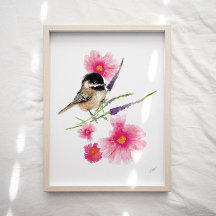 Impressão de Arte Pássaro Pinto-de-Chickadee Bonit