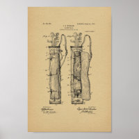 impressão de Arte Patente de Golf Caddy Bag 1905