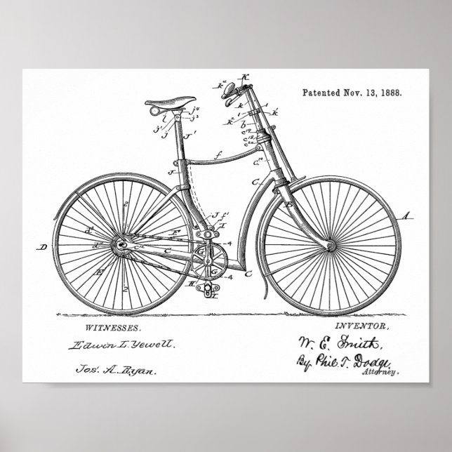 impressão de arte patenteada da bicicleta de 1888 (Frente)