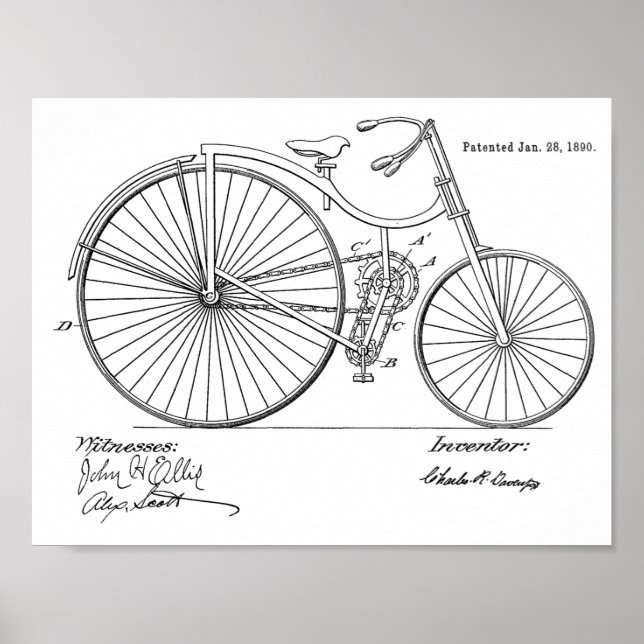 impressão de arte patenteada da bicicleta de 1890 (Frente)