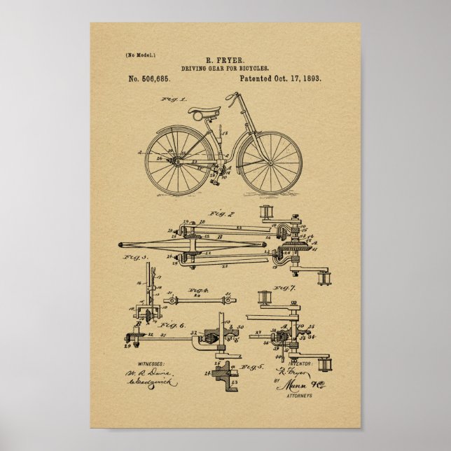 impressão de arte patenteada da bicicleta de 1893 (Frente)