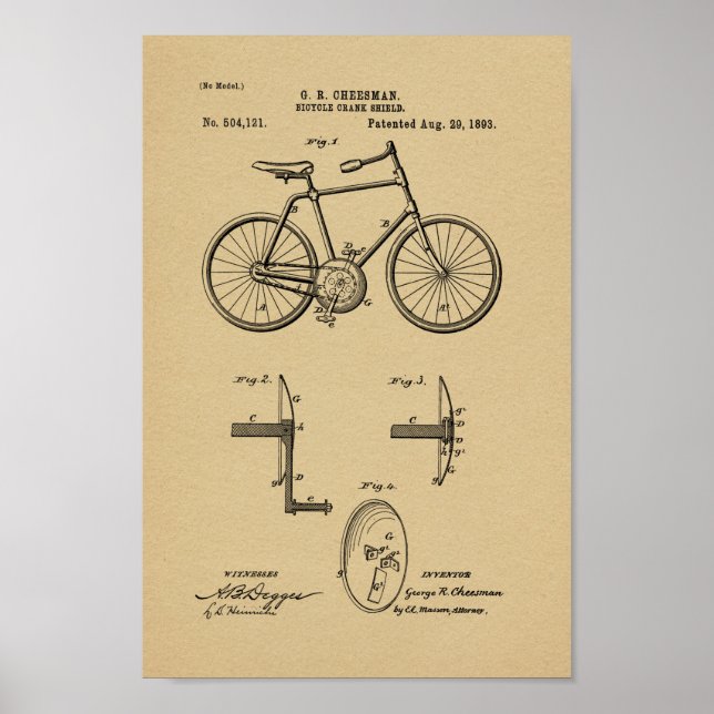impressão de arte patenteada da bicicleta de 1893 (Frente)