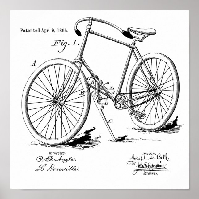 impressão de arte patenteada da bicicleta de 1895 (Frente)
