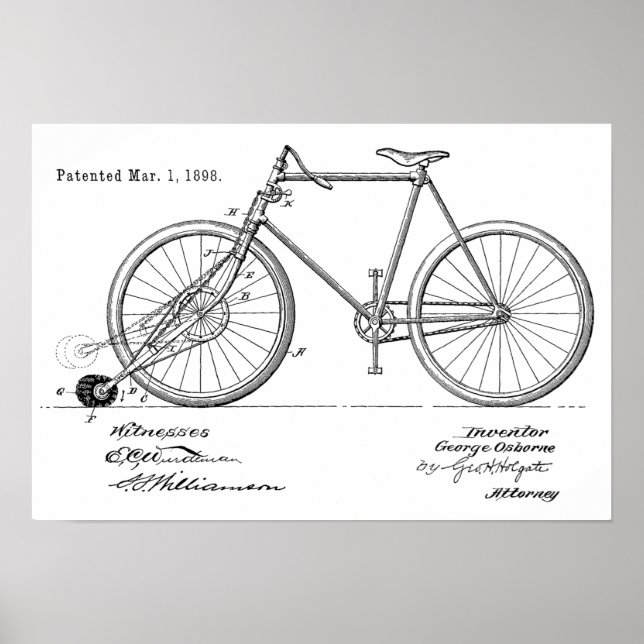 impressão de arte patenteada da bicicleta de 1898 (Frente)