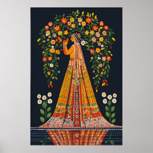 Impressão de Arte Pichwai Mulher Tradicional India