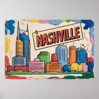 Impressão de Arte Pop da Silhueta de Nashville Ten