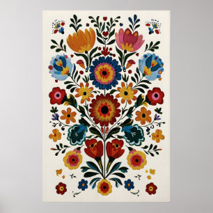 Impressão de Arte Popular Mexicana Vibrante Floral