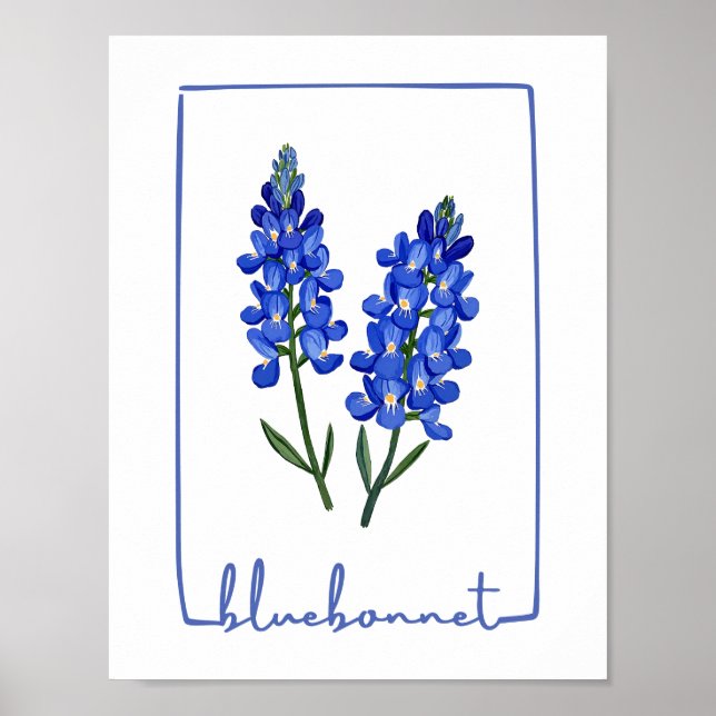 Impressão de Arte por Aquarela do Texas Bluebonnet (Frente)