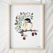 Impressão de Arte por Aquarela em Chickadee