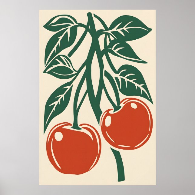 Impressão de Arte Retro Cereja - Parede da Cozinha (Frente)