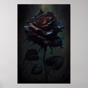 Impressão de Arte Rosa Preta Gótica Cartaz Floral