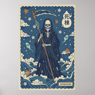Impressão de Arte Shinigami Ceifador Japonês, Escu