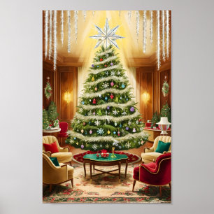 Impressão de árvore de Natais vintages Tinsel e Tw