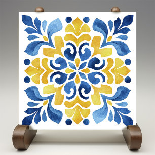 Impressão de Azulejo Flor-de-Lis Amarela