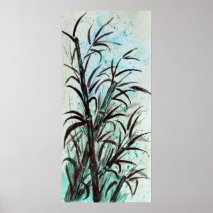 Impressão de bambu do poster da aguarela