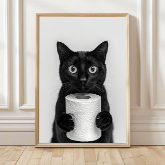 Impressão de Banheiro de Gato Preto, Gato Segurand