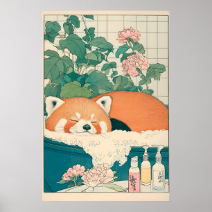 Impressão de Banheiro de Panda Vermelho Arte Japon