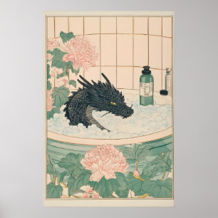 Impressão de Banheiro do Dragão Negro Arte Japones