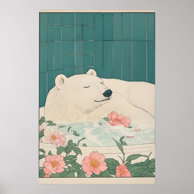 Impressão de Banheiro Urso Polar Ukiyo-e Arte Japo (Frente)