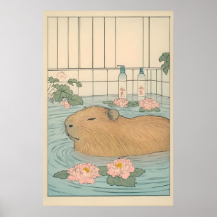 Impressão de Banho de Capivara Arte Japonesa de An