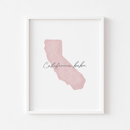 Impressão de bebê californiano rosa aquarela