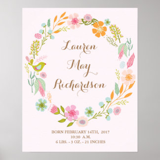 Impressão de bebê nascente de flores para uma meni