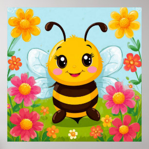 Impressão de Berçário Abelha com Flores   Decoraçã