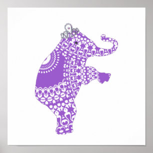 Impressão de berçário de elefante princesa roxa fo