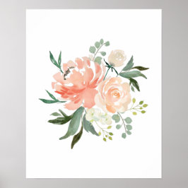Impressão de berçário de flores de pêssego em aqua