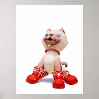 Impressão de Berçário de Gatinho com Botas Vermelh