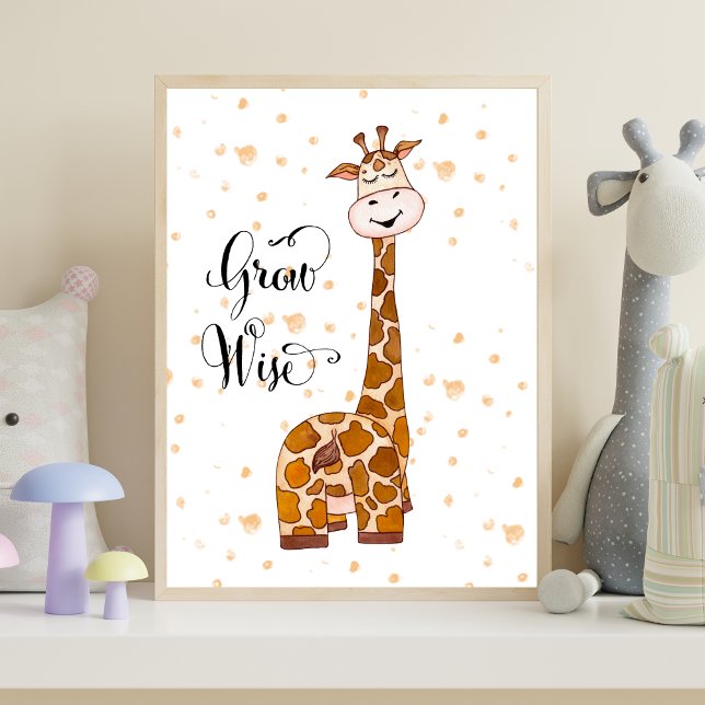 Impressão de Berçário de Girafa Bebê Cresça Sábio  (Giraffe Grow Wise Nursery Wall Art Poster. Baby Shower Gift, New Baby Gift)
