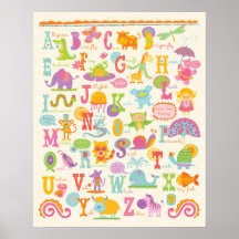 Impressão de Berçário de Menina Alfabeto Animal AB