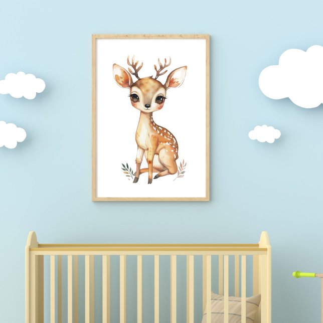 Impressão de berçário em aquarela de cervo bebê di (Baby Deer Woodland Animal Baby Nursery Print. Digital Download or Printed from Zazzle. up to 30x40 )