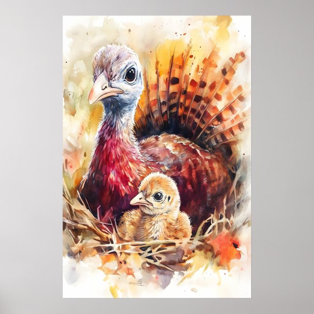 Impressão de Berçário em Aquarela de Mãe e Bebê Pe (Frente)